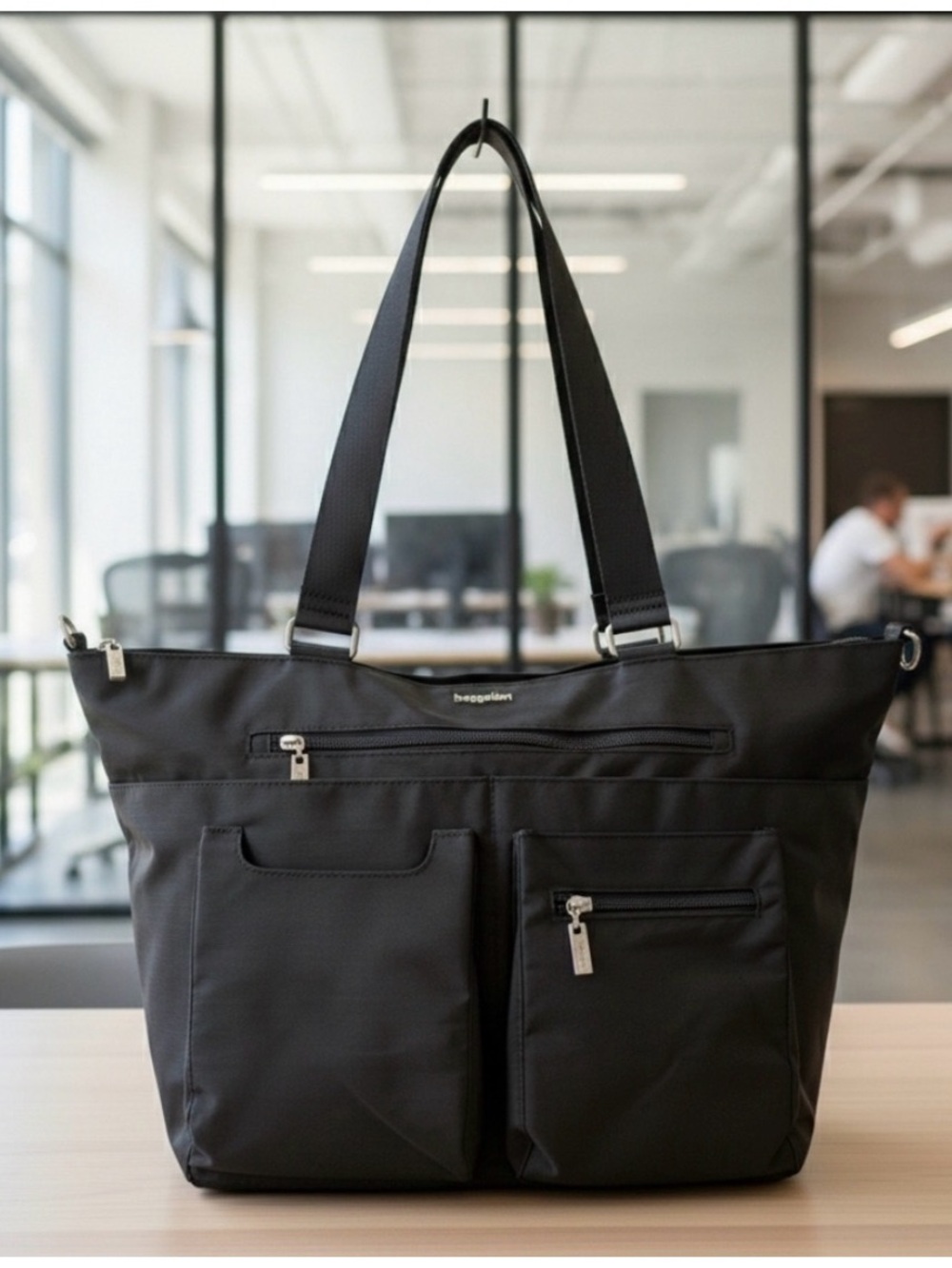 Baggallini Black Nylon Laptop Tote with Front Pockets
